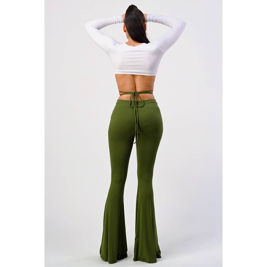 Mid Rise Flare Pants with Wrap Around String