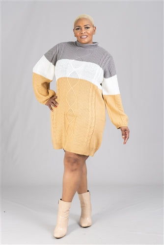 Sabrina Lauren Cable Colorblock Sweater PlusSize Dress